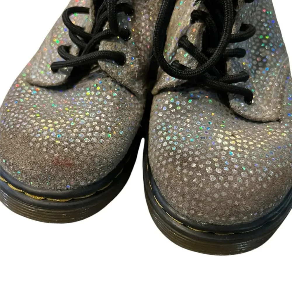 Vtg Y2K Doc Martens Rainbow Sparkly Metallic Lace Up Combat Girly Boots US 10